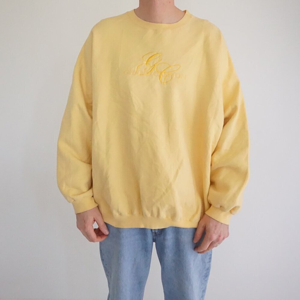 Vtg '90s Hanes Heavyweight Cotton Yellow Grand Canyon Crewneck Sweater 2XL